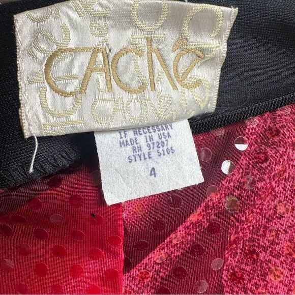 CACHE Pants Women 4 Vintage Y2K Disco Flare Size Zip USA Red Sequin - Picture 9 of 9